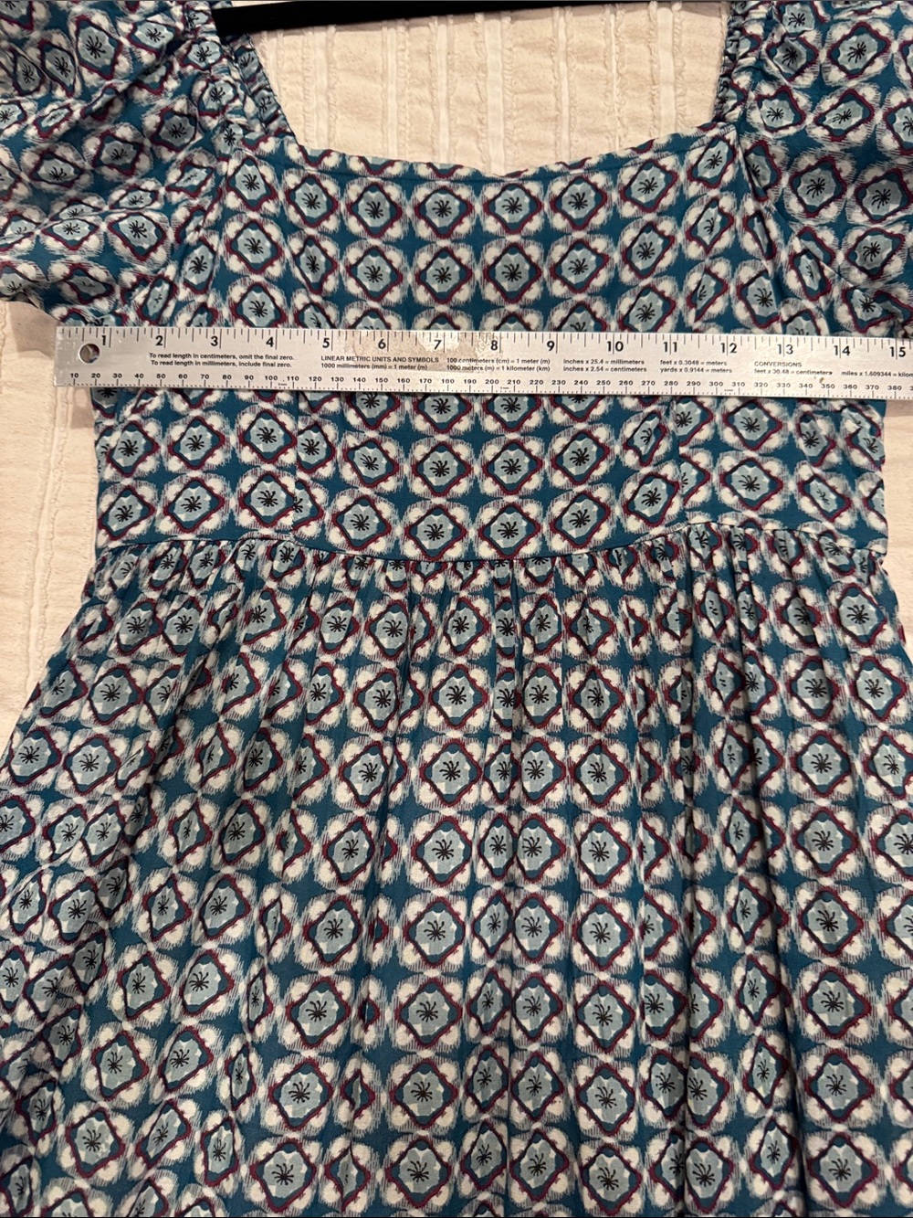 Olivia James The Label Brooke Dress Small Blue Geometric Flutter Sleeve Midi - Picture 13 of 14